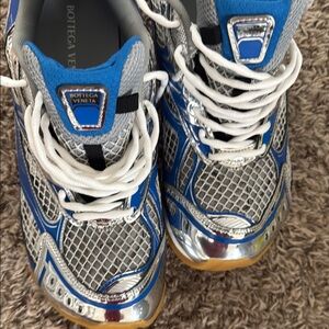 Bottega Veneta Blue and Silver Sneakers with Breathable Mesh